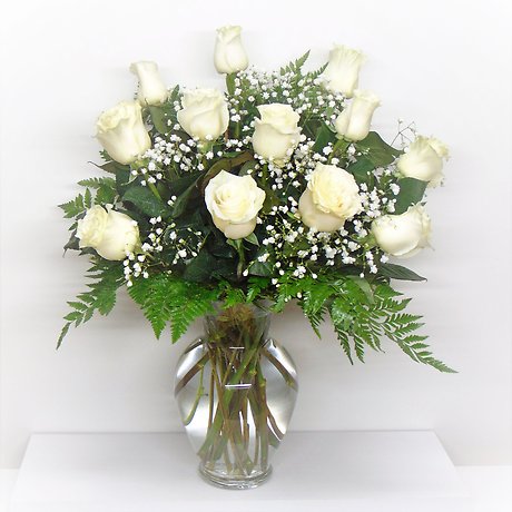 1 Dozen White Roses Arranged-Long Stemmed