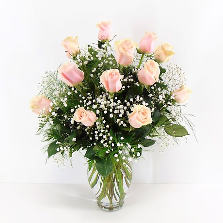 1 Dozen Pink Roses Arranged-Long Stemmed
