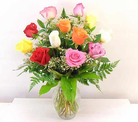 1 Dozen Assorted Roses Arranged-Long Stemmed
