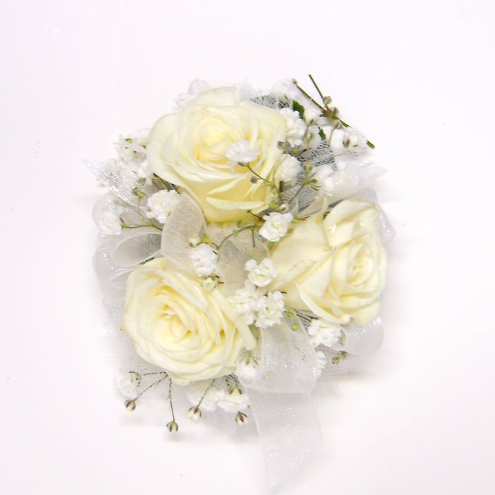 All White Spray Rose Wrist Corsage